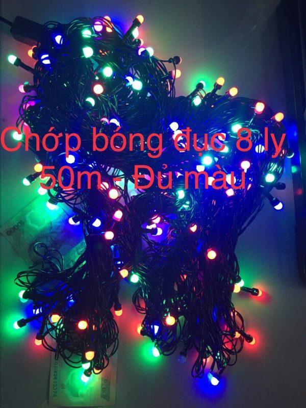 đèn led chớp trang trí noen dây đen 50 mét bóng đục 8 ly