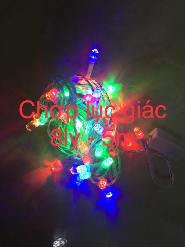 đèn LED chớp trang trí noen lục giác 8 ly đục 5 mét